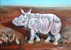 Nosorožec indický mládě AKRYL na kartonu